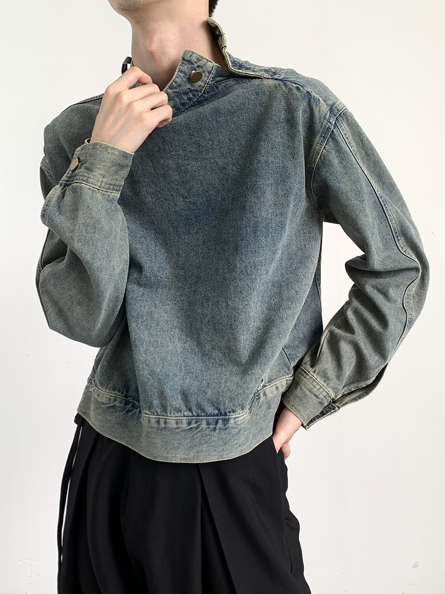 2023 nuevo disco Denim otoño estilo coreano casual Denim Top hombres suelta soporte collar diseño chaqueta