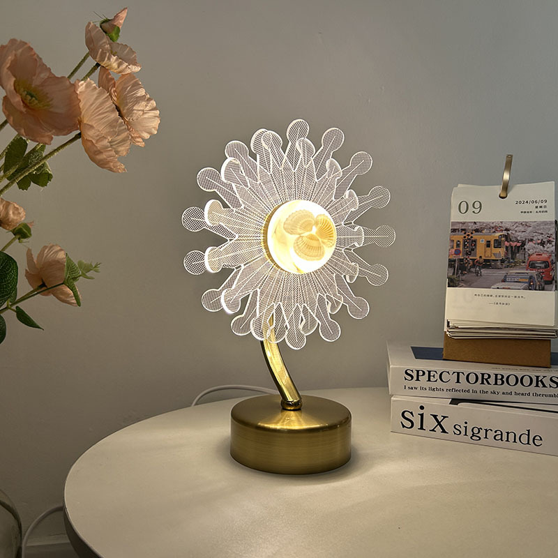 Nuevos productos transfronterizos flores de corona acrílico lámpara de mesa metálica dormitorio cabecera lámpara decorativa de atmósfera creativa lámpara reemplazable