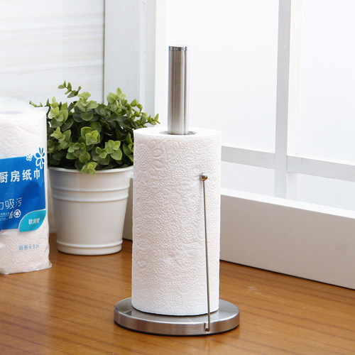 Oruzhe stainless steel vertical kitchen paper towel holder desktop metal roll paper holder without punching plastic wrap storage rack