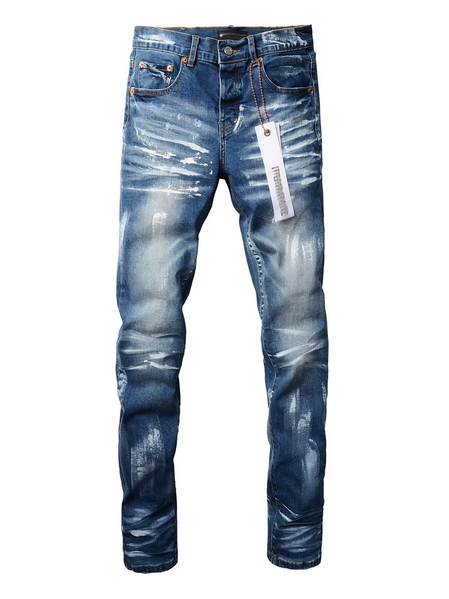 European Spring New Arrival Men's Distressed Ink-Splattered Graffiti Jeans, Ripped Stretch Slim Fit Skinny Pants