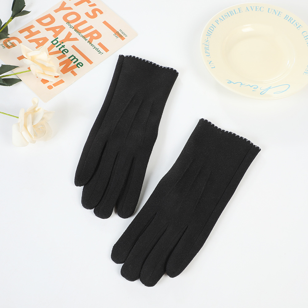 Guantes de terciopelo bordados de estilo coreano temperamento suave cruzado guantes cálidos con pantalla táctil guantes de dedo de niña