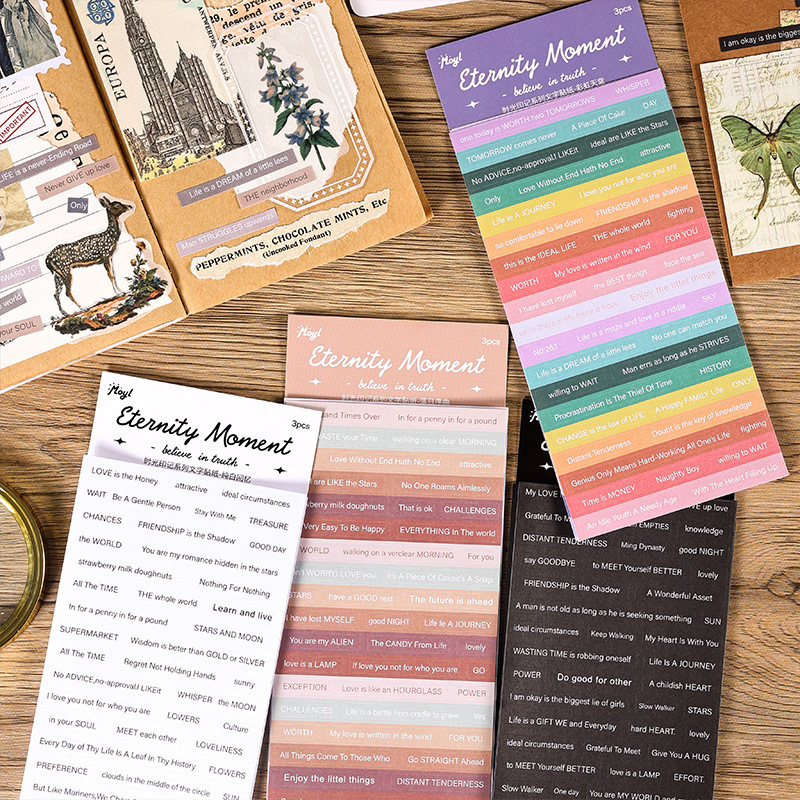 Pegatinas simples y de papel para cuentas de mano Texto alfabeto inglés Collage retro americano Decoración de cuentas de mano Pegatinas de material de bricolaje