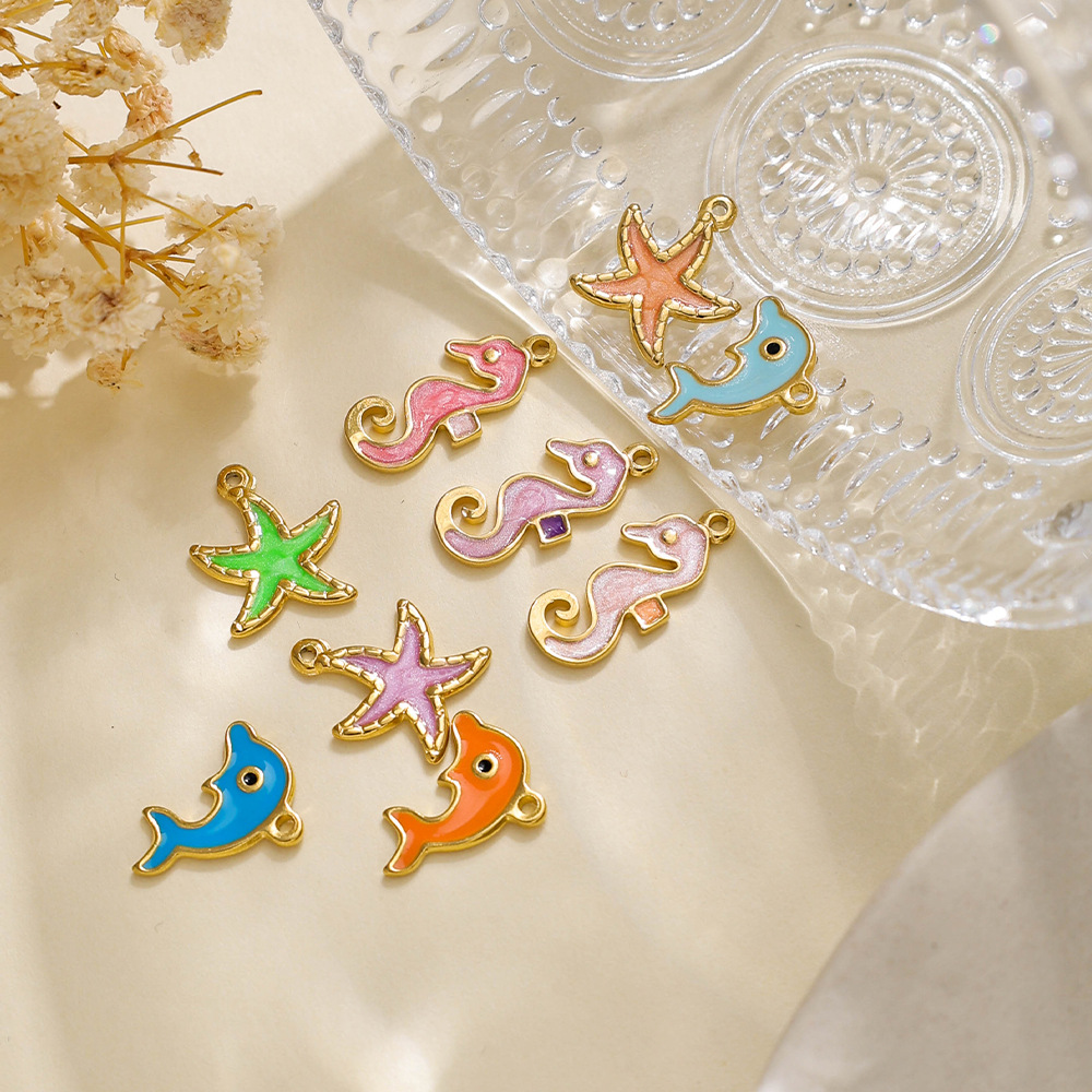 304 Stainless Steel Material 1 Piece 304 Stainless Steel Starfish Dolphin Hippocampus Polished Pendant DIY Ornament Accessories