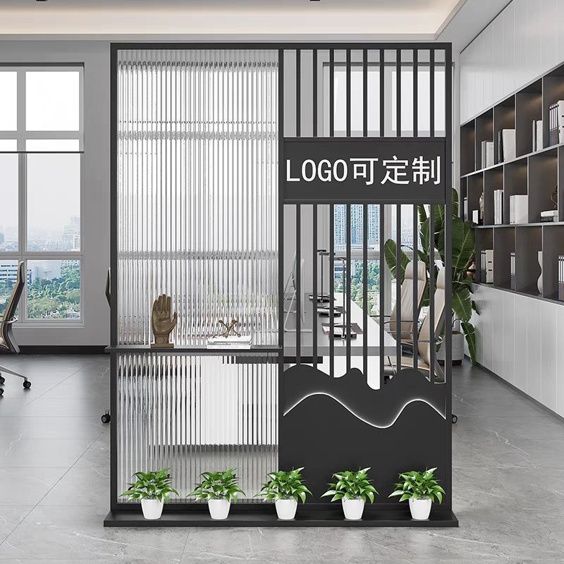 简约现代玻璃屏风隔断办公室形象墙公司入户玄关前台LOGO背景|undefined