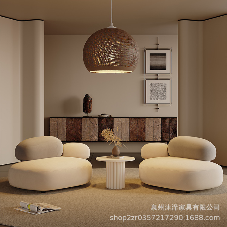 奶油风布艺鹅卵石沙发组合家用小沙发商铺民宿网红创意接待沙发椅|undefined