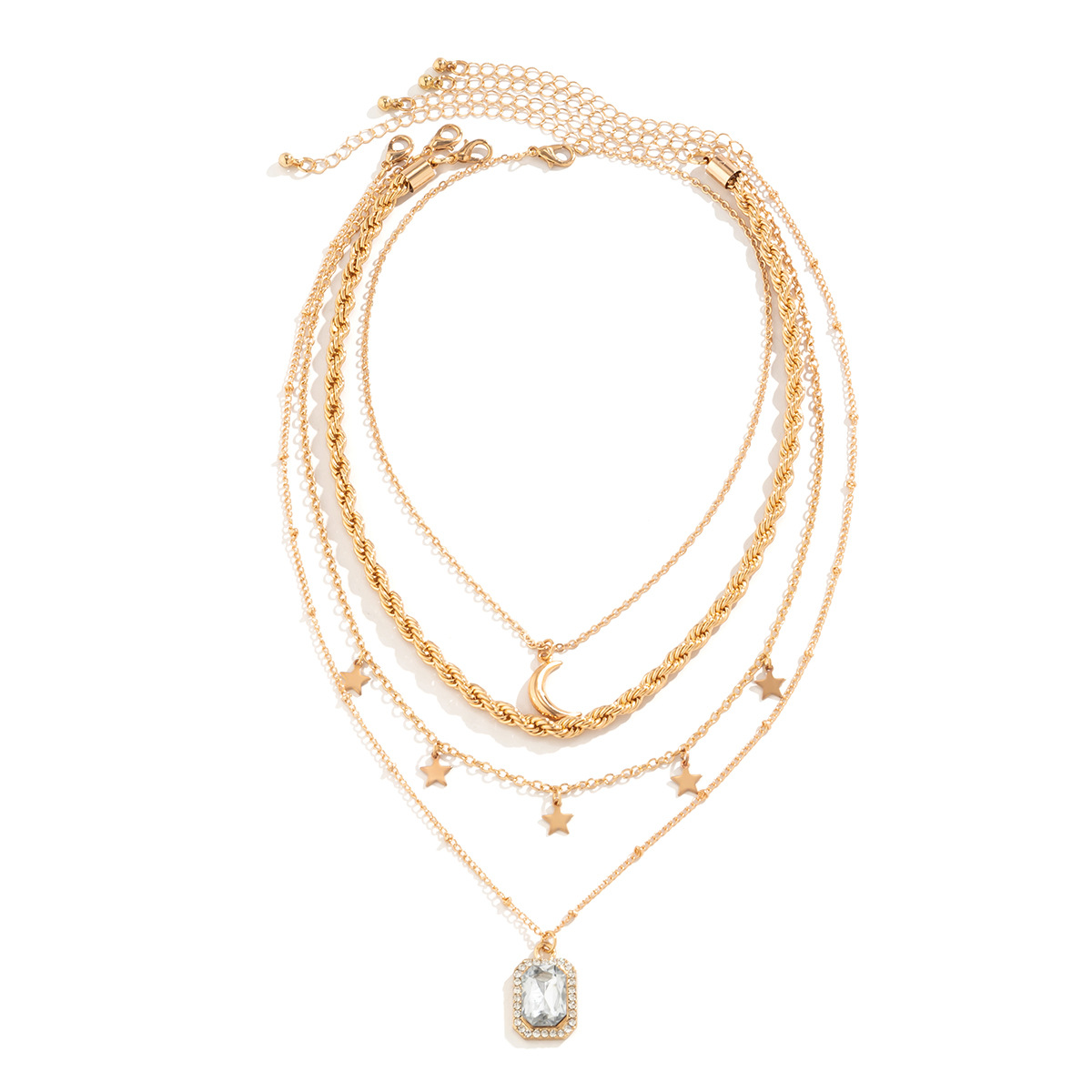 Bijoux Hip-hop Style Pendentif Carré Strass Empilés Avec Collier Étoile Lune Minimaliste Punk_voghion.com