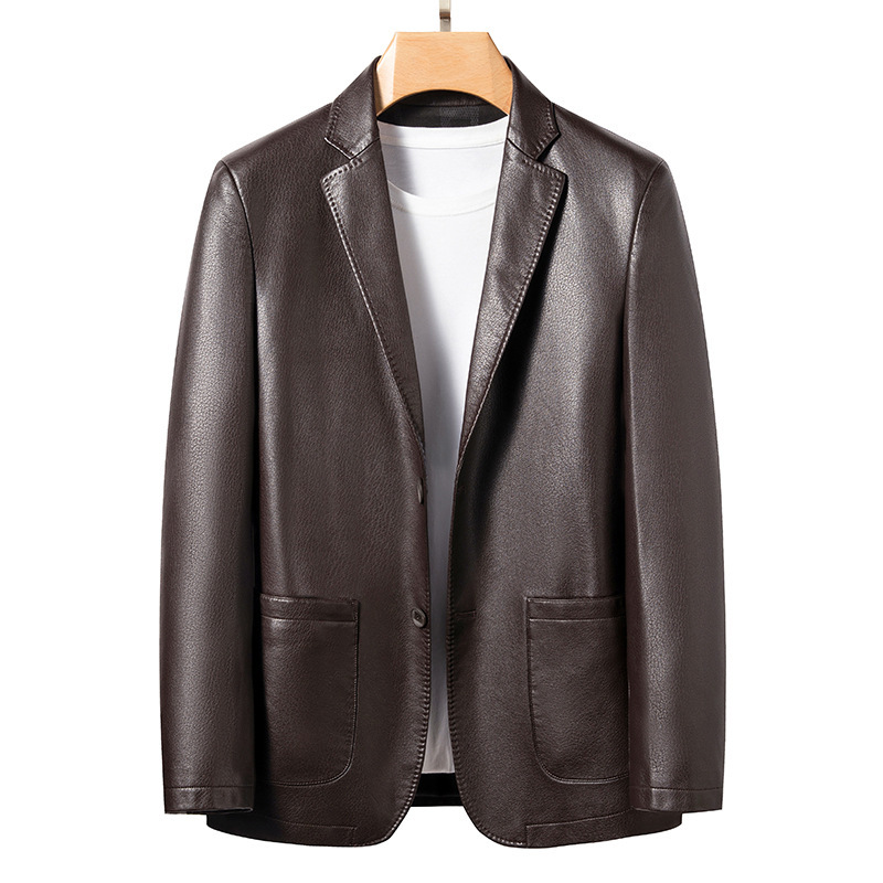 Leather Coat Spring and Autumn Coat Leather Suit Sheepskin Jacket Men's Young and Middle-aged Slim-fit Business Casual Leather Suit