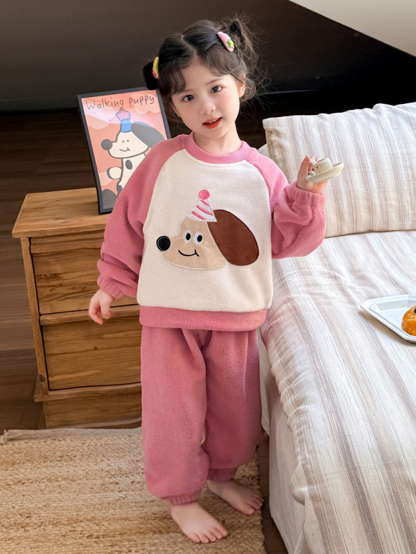儿童睡衣套装秋冬季女童2025新款杨梅绒女孩宝宝保暖家居服两件套|undefined