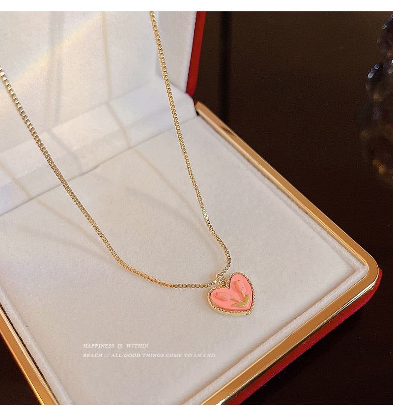 Sweet Heart Shape Flower Copper Enamel Pendant Necklace