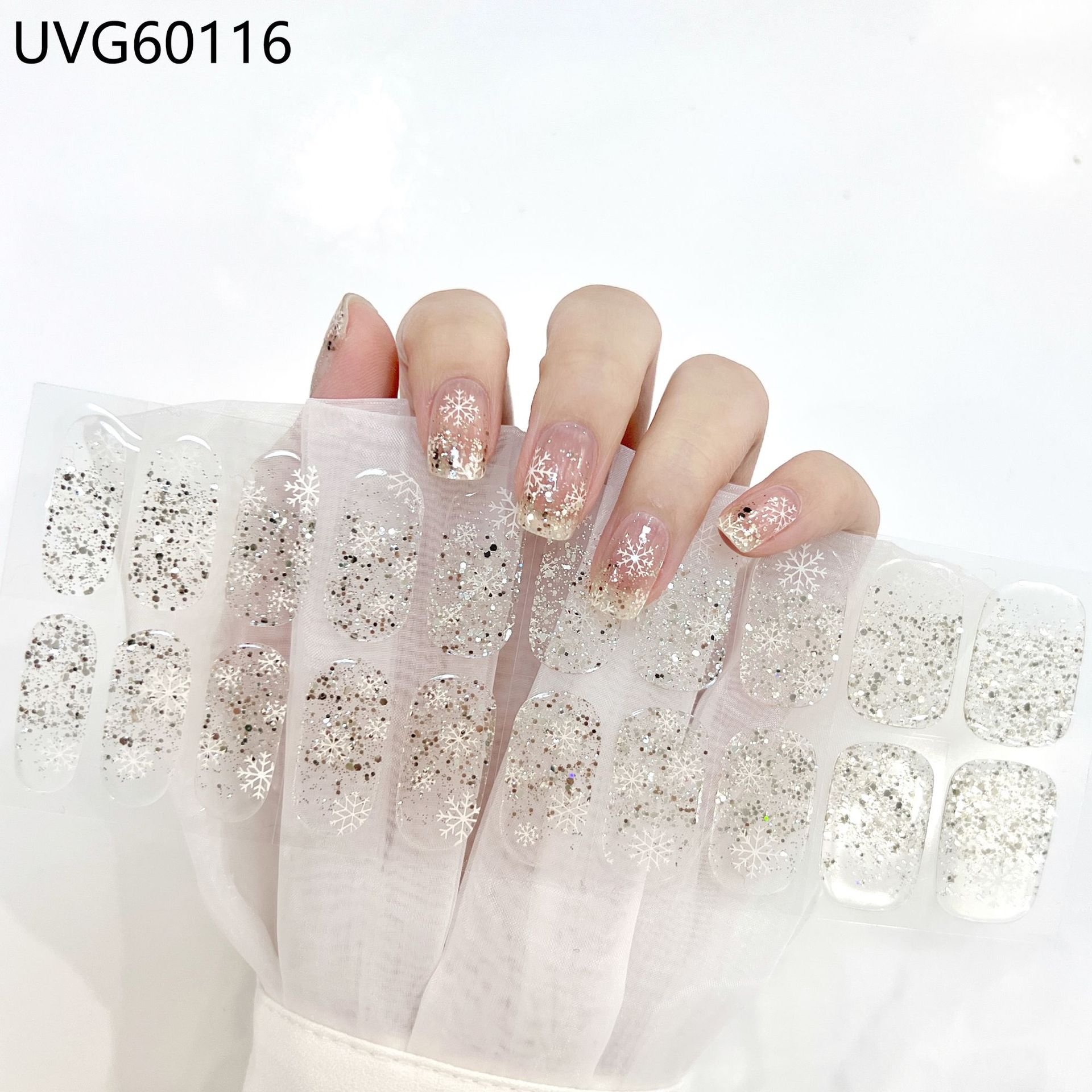 Pegatinas de uñas de gel UV transparentes efecto hielo, semicuradas, con lámina dorada, fototerapia, efecto película de aceite