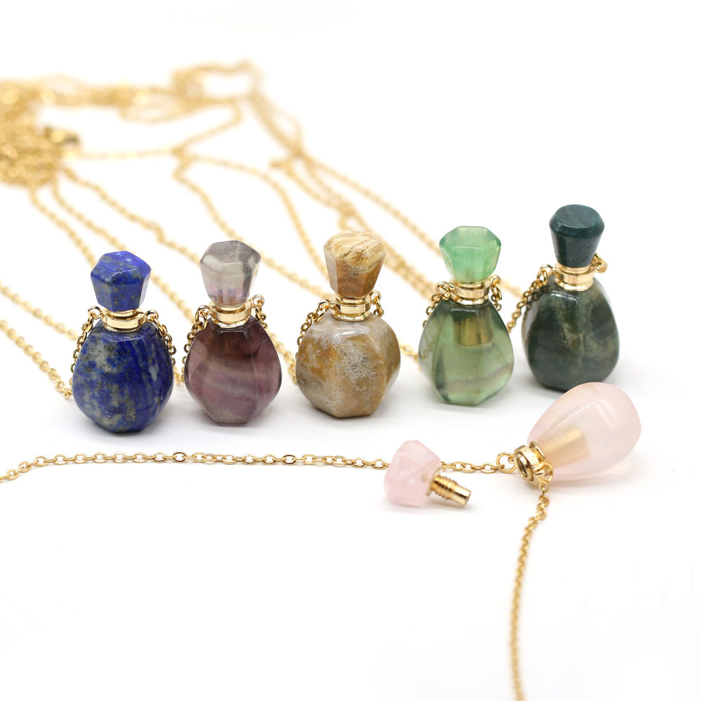 18g Weight Pendant Necklace Classification cable chain Chain Type 1 Piece Quantity Daily Occasion natural stone Material Perfume Bottle Pattern All Seasons Season Unisex Gender Classic Style Style Classic Style Perfume Bottle Natural Stone Cable Chain Pendant Necklace In Bulk 26