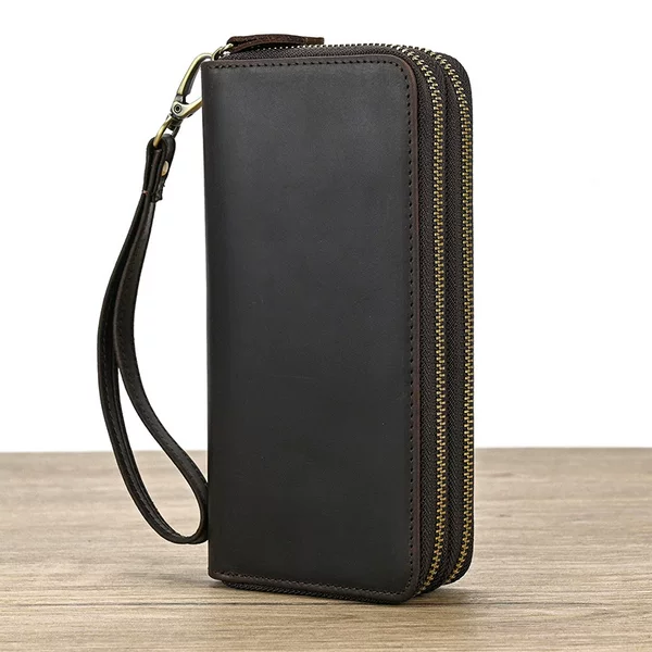 Amazon popular men's leather wallet Crazy Horse leather long wallet vintage coin purse cowhide clutch wallet