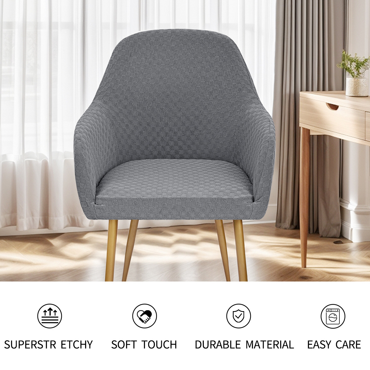 Nuevo estilo transfronterizo jacquard impermeable pequeño cuadrado nueva funda de silla curva estilo europeo elástica alta reposabrazos funda de silla de comedor anti-agarre de gato