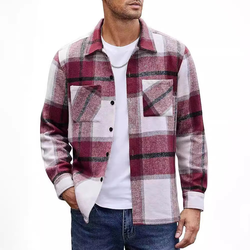 2023 Amazon Men's Flannel Thickened Casual Fashion Easiest for Match Plaid Shirt Jacket Handsome