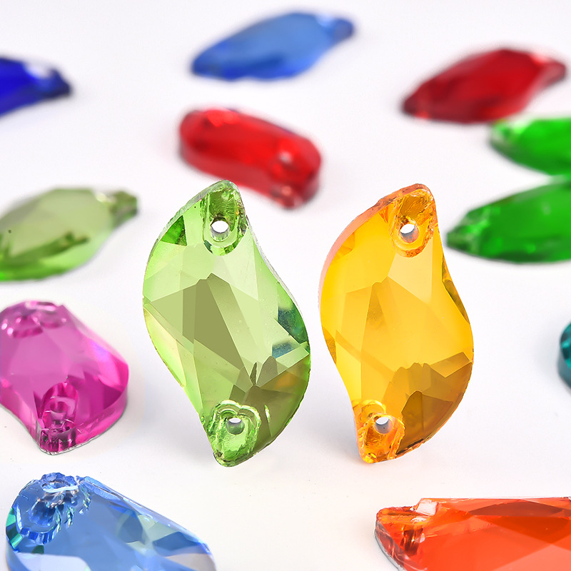 S形手缝钻水晶玻璃平底双孔异形贴钻diy水钻服饰配件婚纱辅料批发