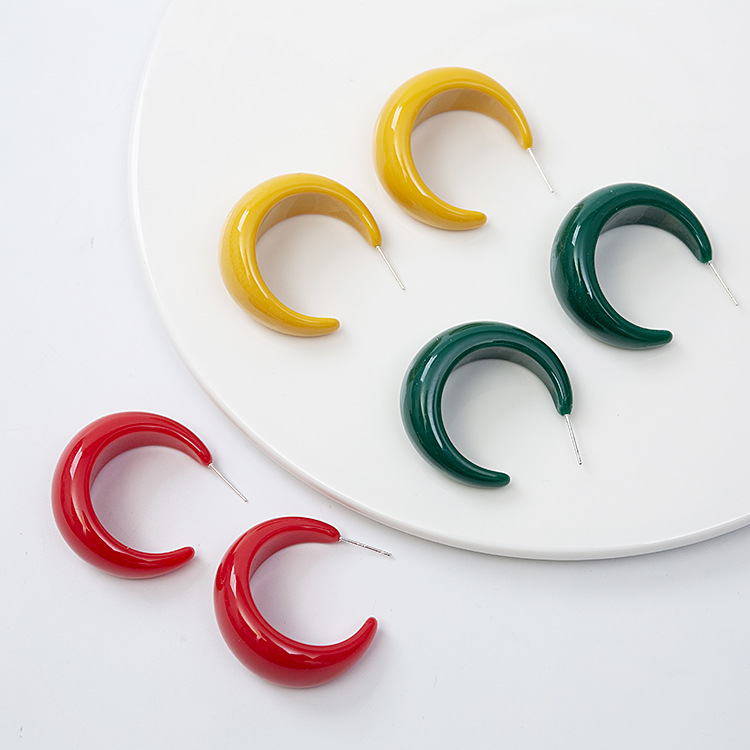 Acrylic Glossy Resin Geometric Round Earrings Acetate Earrings Women display picture 1