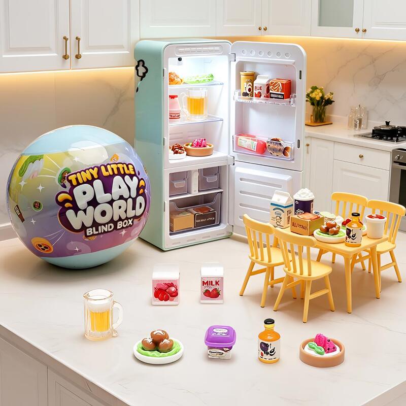 Cross-border mini kitchen refrigerator toy model, miniature food toy blind bag, dining table and chairs, pretend play gift for boys and girls Cross-border mini kitchen refrigerator toy model, miniature food toy blind bag, dining table and chairs, pretend play gift for boys and girls