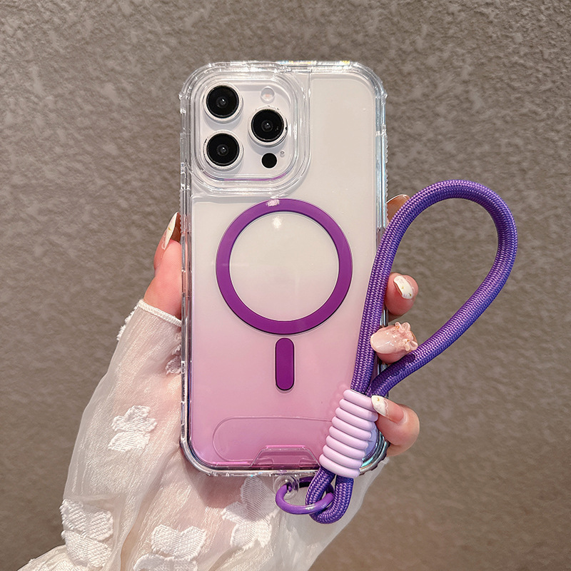 适用IP6PROMAX后盖磁吸手机壳缤纷三合一抗黄耐磨TPU渐变色配手绳|undefined