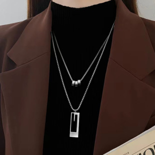 Geometric Triangle Tassel Pull Necklace Women's Light Luxury Elegant Long Woolen Chain Niche All-match High-end Jewelry