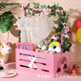 木质婴儿用品收纳箱新生儿礼品包装木质收纳箱家用衣物玩具收纳架
