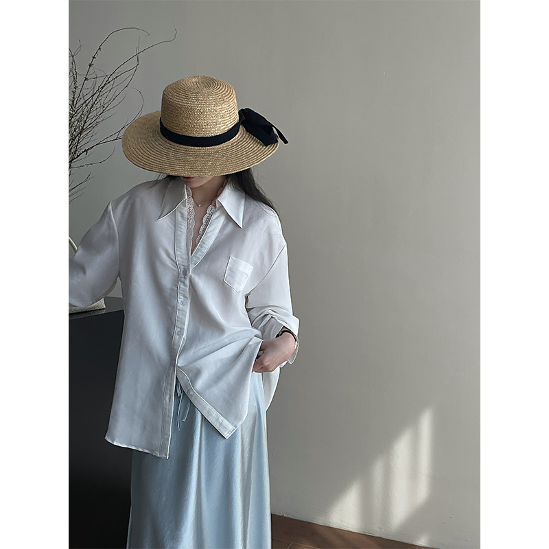 Taochuan French V-Neck Lace Patchwork Shirt 25 Autumn High-End Relaxed Fit Lapel Shirt 2685