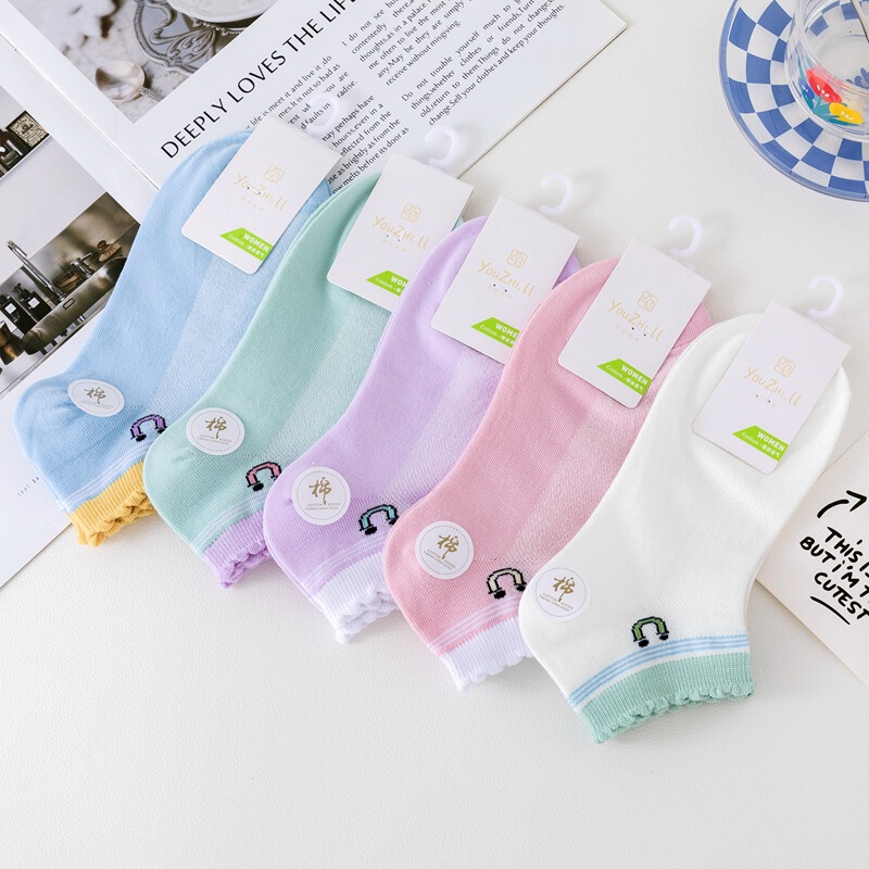 Summer Women's Thin Socks Macaron Color Short Tube Women's Crew Socks Mesh Breathable Cotton Low-side Women's Socks