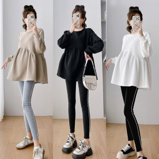 Pregnant Women's Autumn and Winter Sweat Long Loose Thickened suit 2024 New Western Style Slimming Top Women's Two-piece Set
