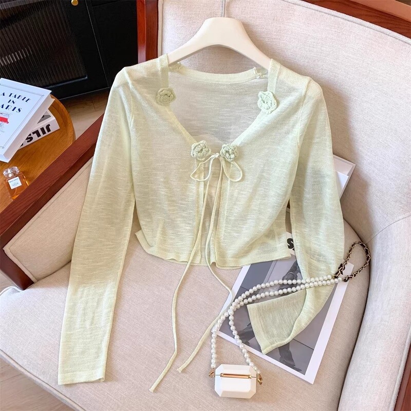 2026 Summer Thin Style Three-Dimensional Floral Short Jacket Shawl Knitted Cardigan Sun Protection Outerwear Top for Women in Bright Pink 2026 Summer Thin Style Three-Dimensional Floral Short Jacket Shawl Knitted Cardigan Sun Protection Outerwear Top for Women in Bright Pink