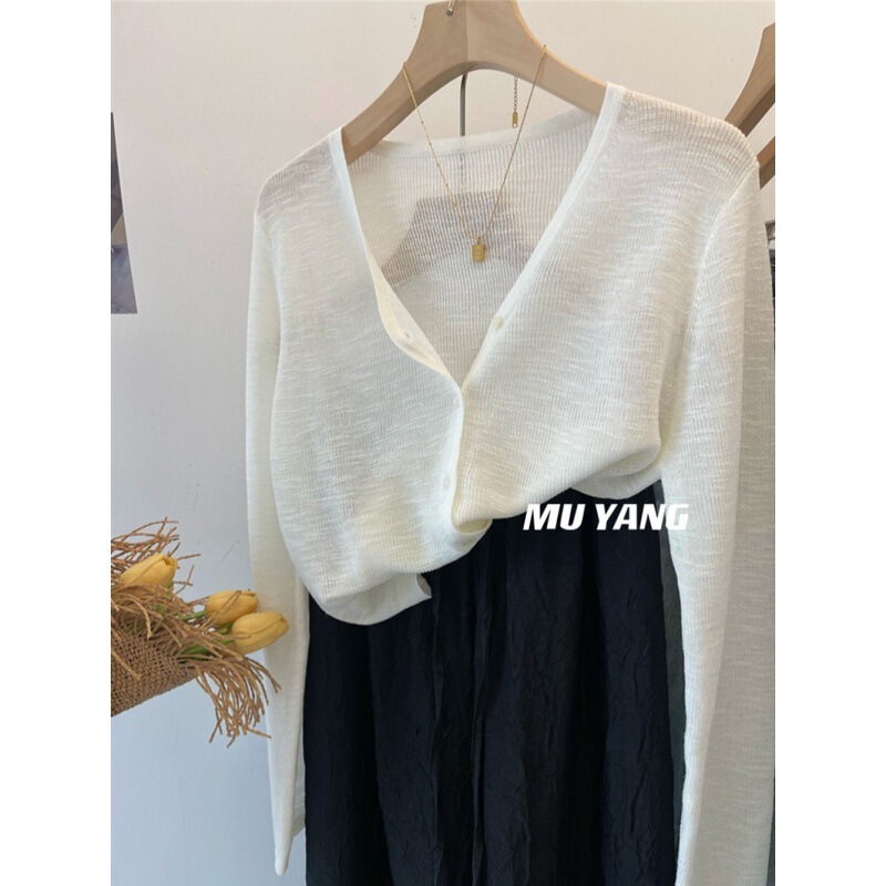 Summer Cool Feeling Sun Protection Ice Silk Cardigan Women's Knitted Air-Conditioning Shirt Summer Long-Sleeved Gentle Thin Coat