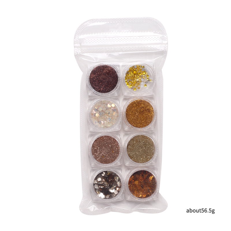 Red nueva explosión brillante conjunto de joyería de uñas taladro polvo flash mezclado joyería de uñas irregulares ultra delgada