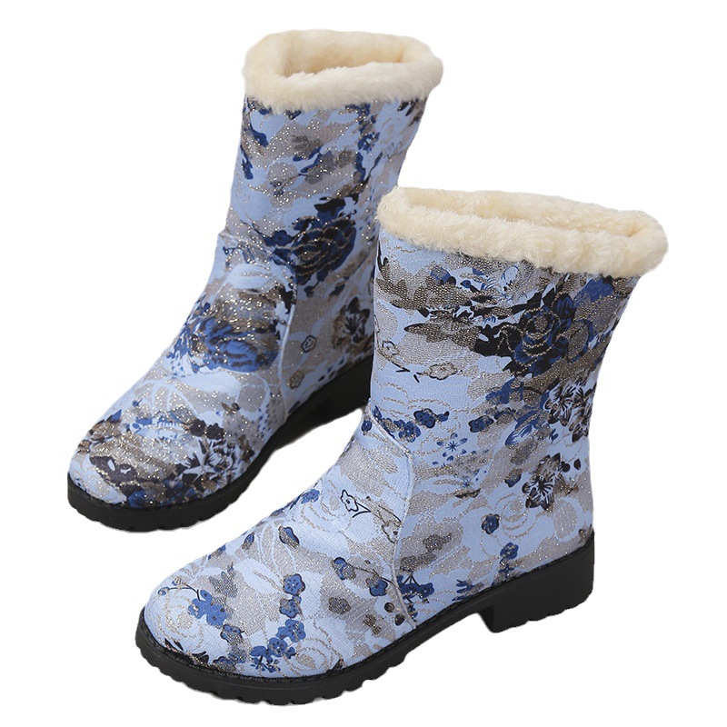 Botas de neve femininas plus size com design floral para aquecimento e proteção_voghion.com
