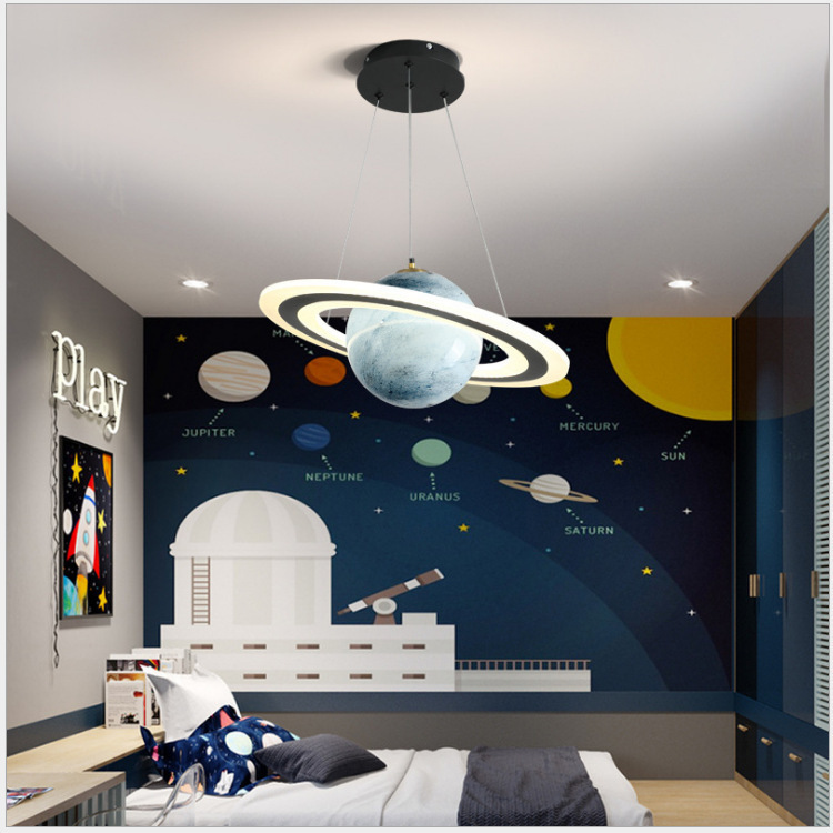 New Cross-Border Astronaut Planet Internet Celebrity Chandelier Nordic Room Lamp Bedroom Wandering Earth Children's Room Chandelier
