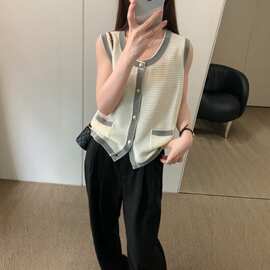 2026夏季新品韩版宽松显瘦冰丝针织开衫外套马甲无袖上衣女时尚潮