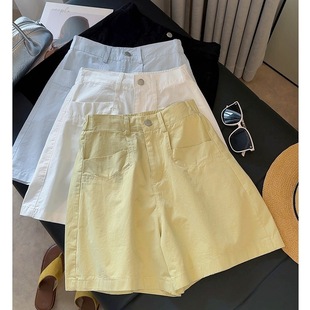 A-Line High-Waisted Cargo Wide-Leg Pants for Women 2025 Summer New Style Pear-Shaped Figure Petite White Shorts for Women
