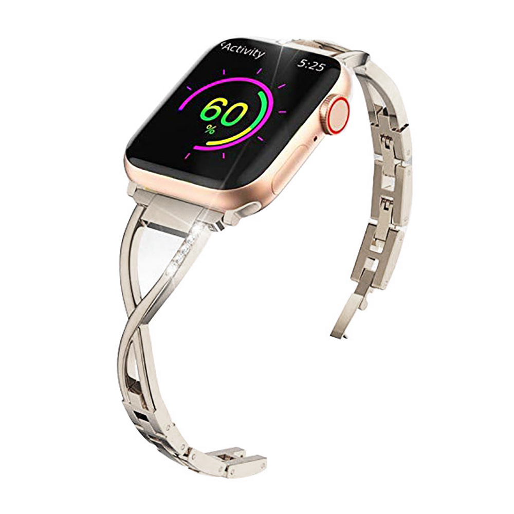 Adecuado para Apple Watch iwatch1/2/3 correa de cadena de diamante de metal de acero inoxidable en forma de X