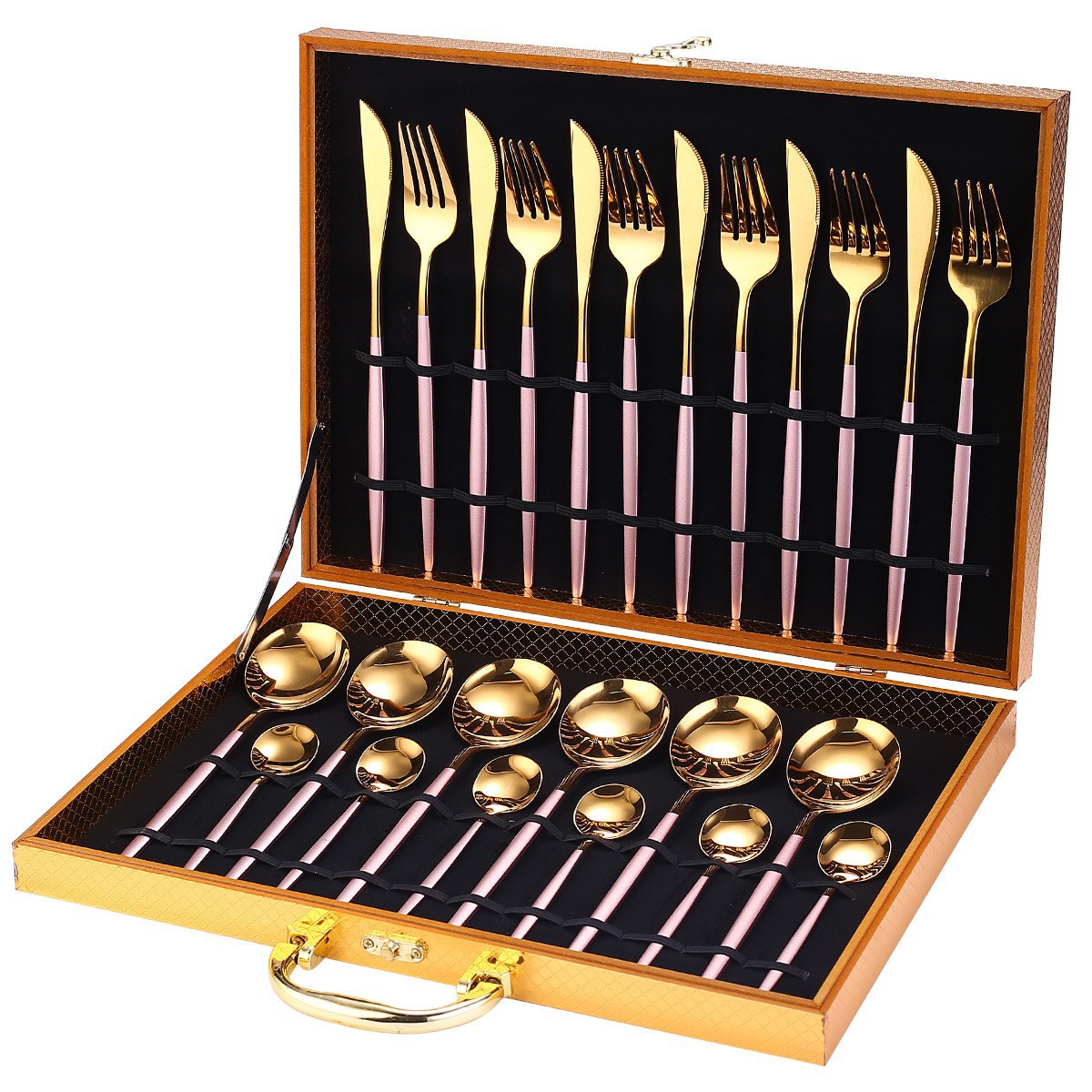 핑크 골드 24 피스 세트-나무 상자