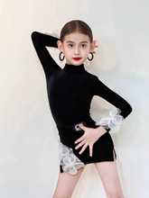 ✅秋季新品黑色丝绒套装拉丁舞练习服分体透气高弹美背