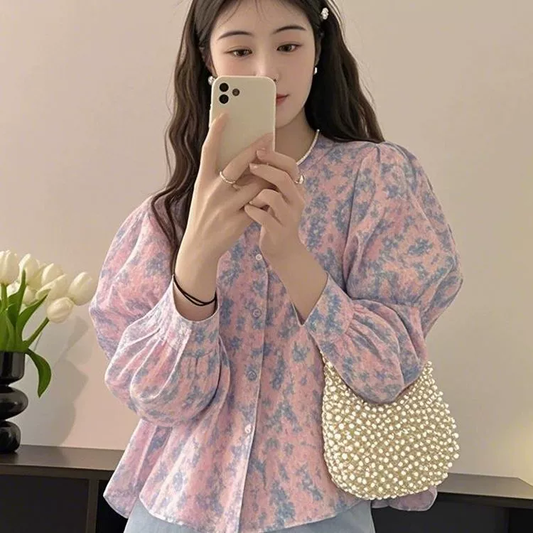 2025 новая красивая рубашка для весны, нишевая одежда, высококлассная, легкая роскошь, омолаживающая, в западном стиле, розовая рубашка с принтом для женщин