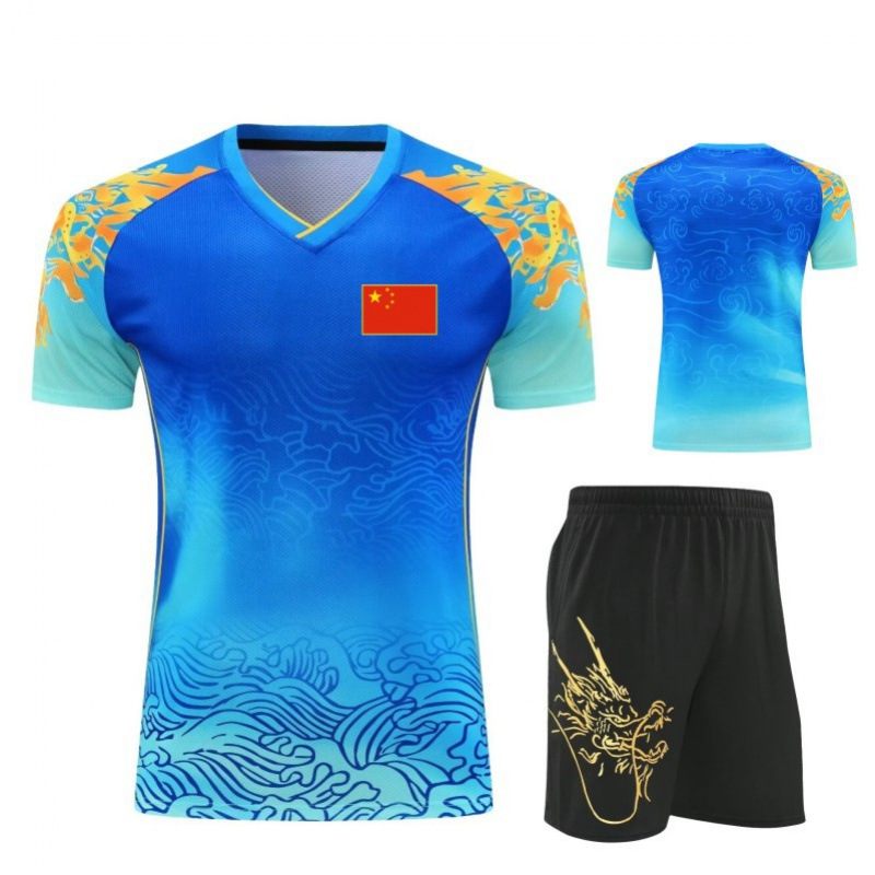 2024 Chinese Team Table Tennis Suit Children's Paris Men's and Women's Sportswear Short-sleeved Chinese Dragon Top Breathable Seal