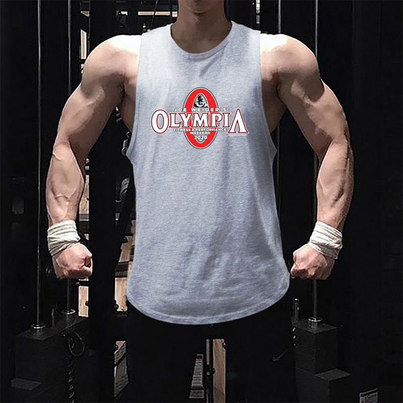Nuevos deportes Chaleco de los hombres camiseta fitness músculo hierro americano estiramiento puro sin mangas cuello redondo