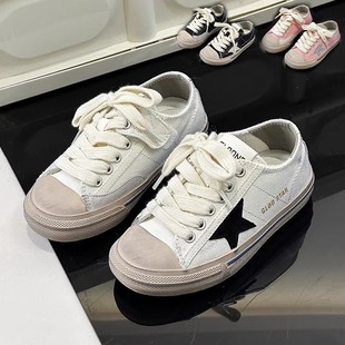 Children's Canvas Shoes Pink Star White Shoes Fashion Korean Style Boys' and Girls' Sneakers Shoes Retro Casual Shoes Trendy