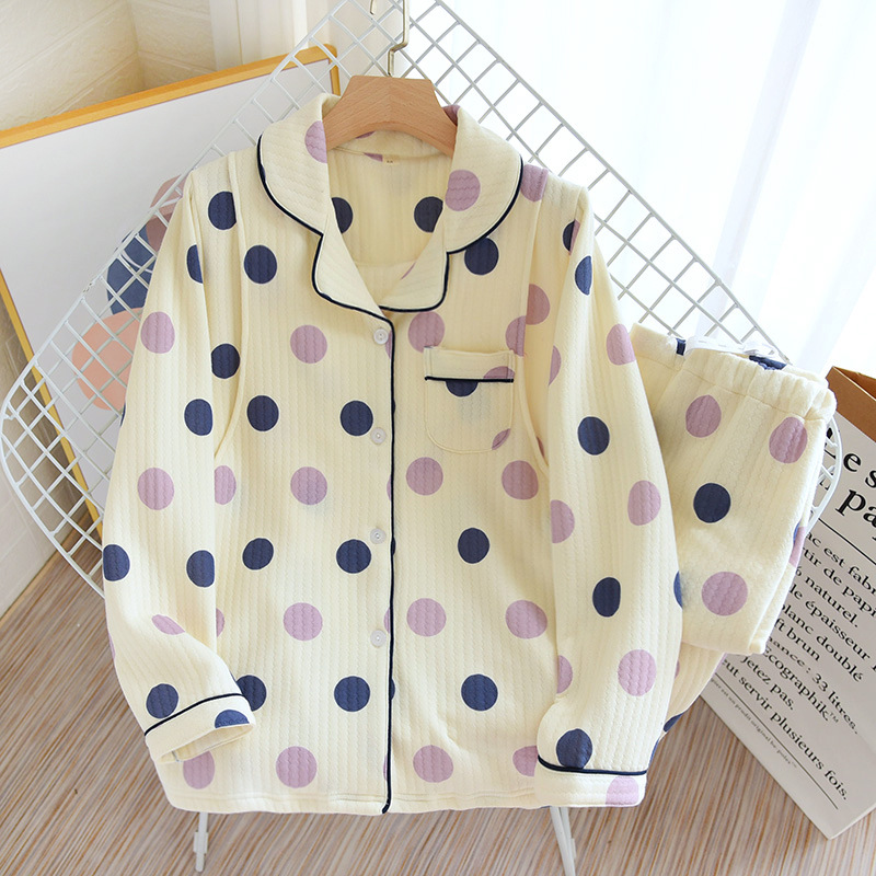 LYZイエロードット開襟空気層月子服