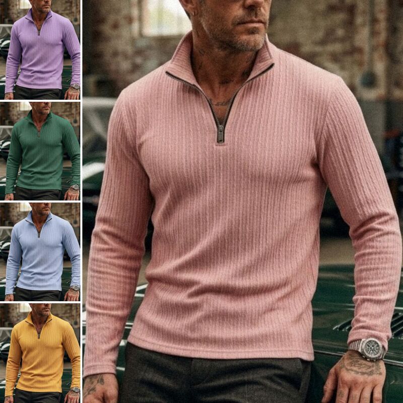 European and American Long-Sleeved Polo Shirts, New Men's Casual Knitwear, Jacquard Shirts, 1/4 Zipper Stripes, Amazon European and American Long-Sleeved Polo Shirts, New Men's Casual Knitwear, Jacquard Shirts, 1/4 Zipper Stripes, Amazon