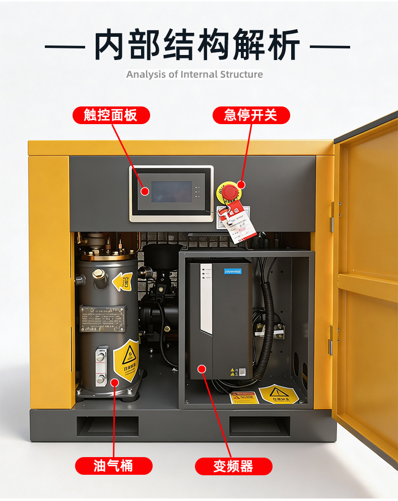 Permanent magnet variable frequency screw air compressor, 7.5/11/15/22kW, industrial-grade energy-saving air compressor manufacturer