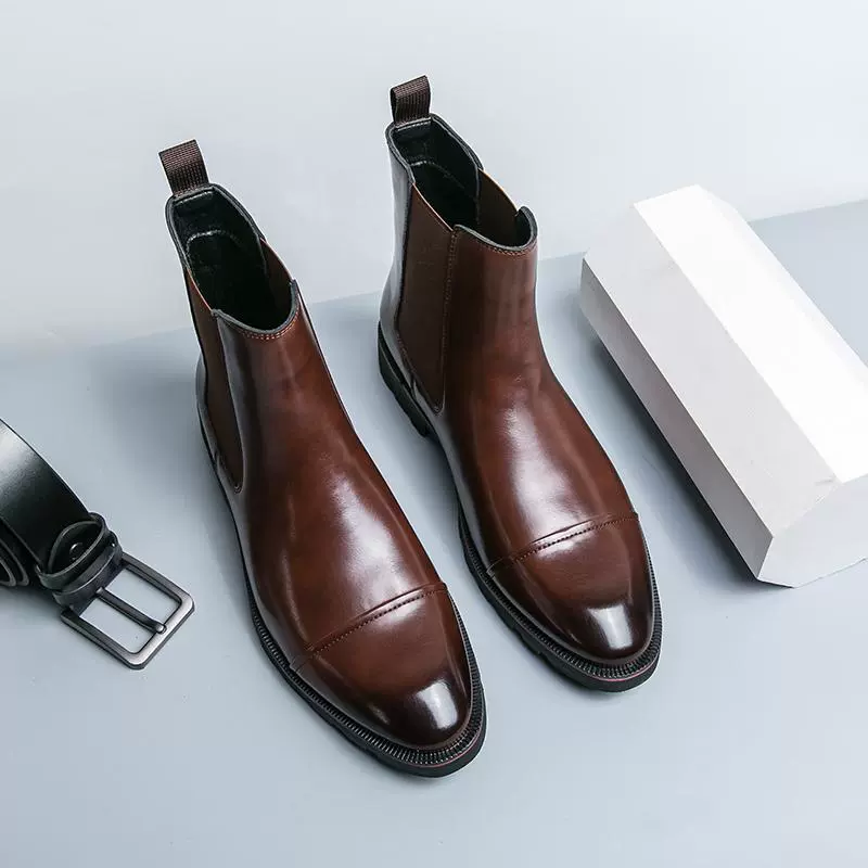 Мужские ботинки челси из кожи, осенне-зимние, с заострённым носком, большие размеры 46, высокие, на кожаной подошве, в британском стиле casual.