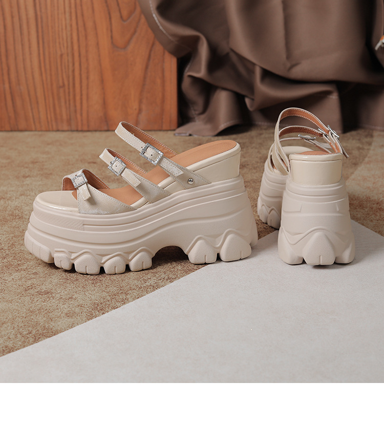 Sandal cao gót nữ đế xuồng 12cm da bò nguyên chất quai ngang — Màu đen, Màu trắng be, Màu hạnh nhân đậm chi tiết 26