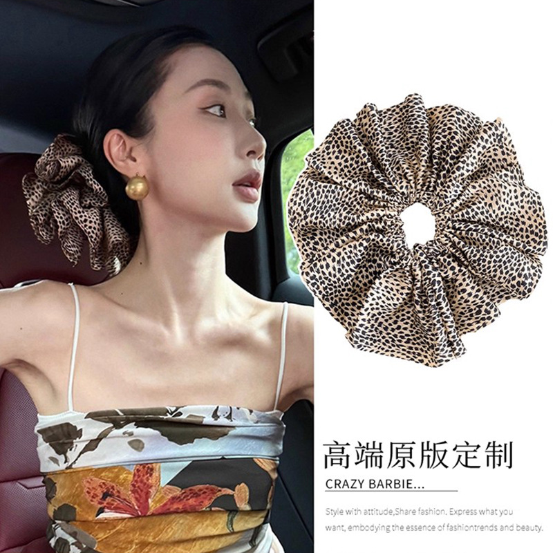 Otoño y invierno de 2025 nuevo anillo de pelo de leopardo de alta elasticidad, bolas de cabello, cuerdas de cabello sueltas, correa de goma grande