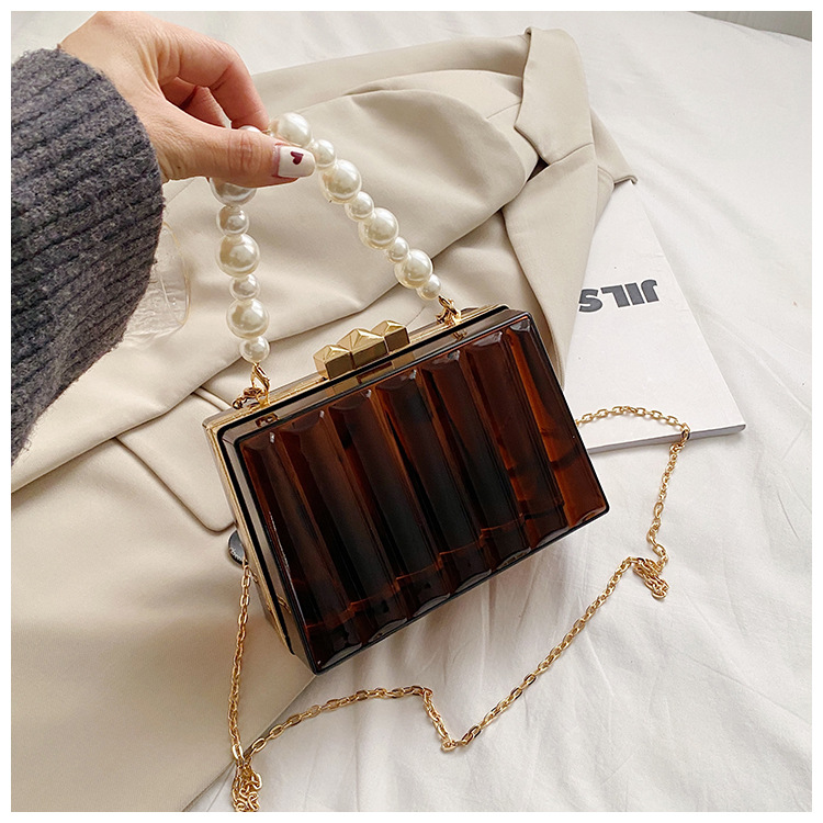 Bolso de gelatina transparente Nuevo bolso femenino de moda Bolso de hombro con cadena de perlas acrlicaspicture2