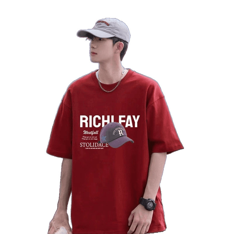 New Youth Pure Cotton Short-Sleeved T-Shirt Men's Handsome Trendy Casual Loose Large Size Junior High School Student T-Shirt Suit