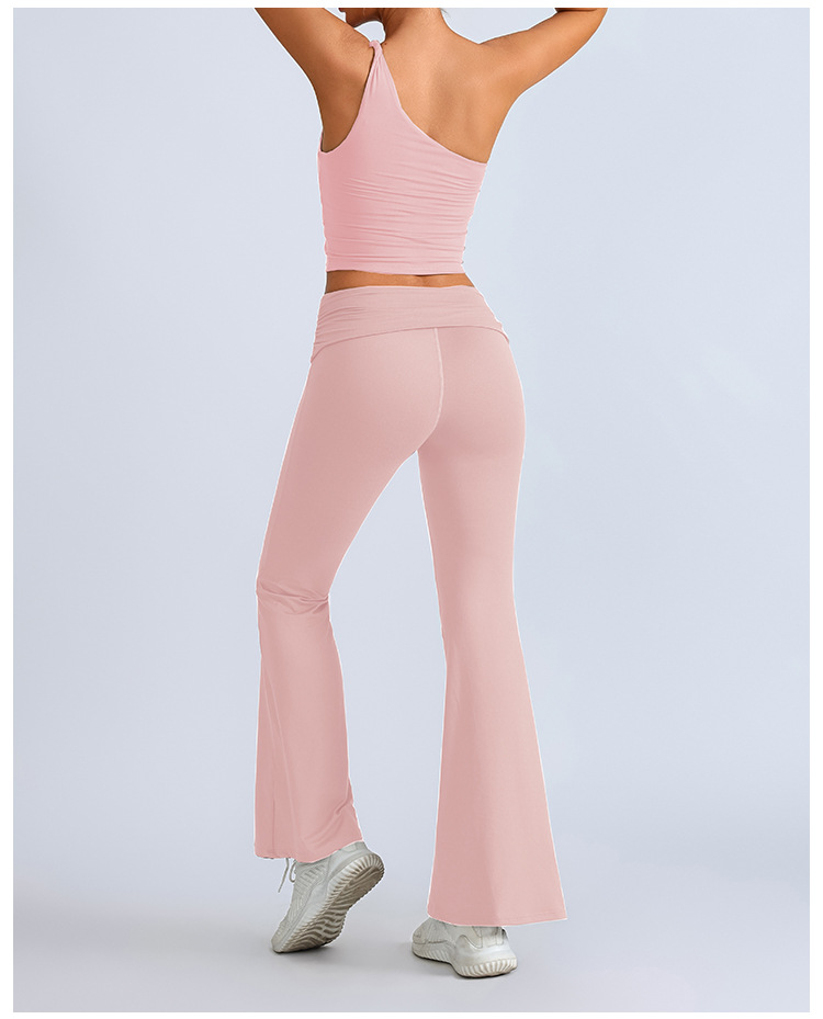 Traje de yoga transfronterizo europeo y americano, top irregular de un solo hombro para mujer, deportes, fitness, caderas, pantalones anchos, pantalones micro